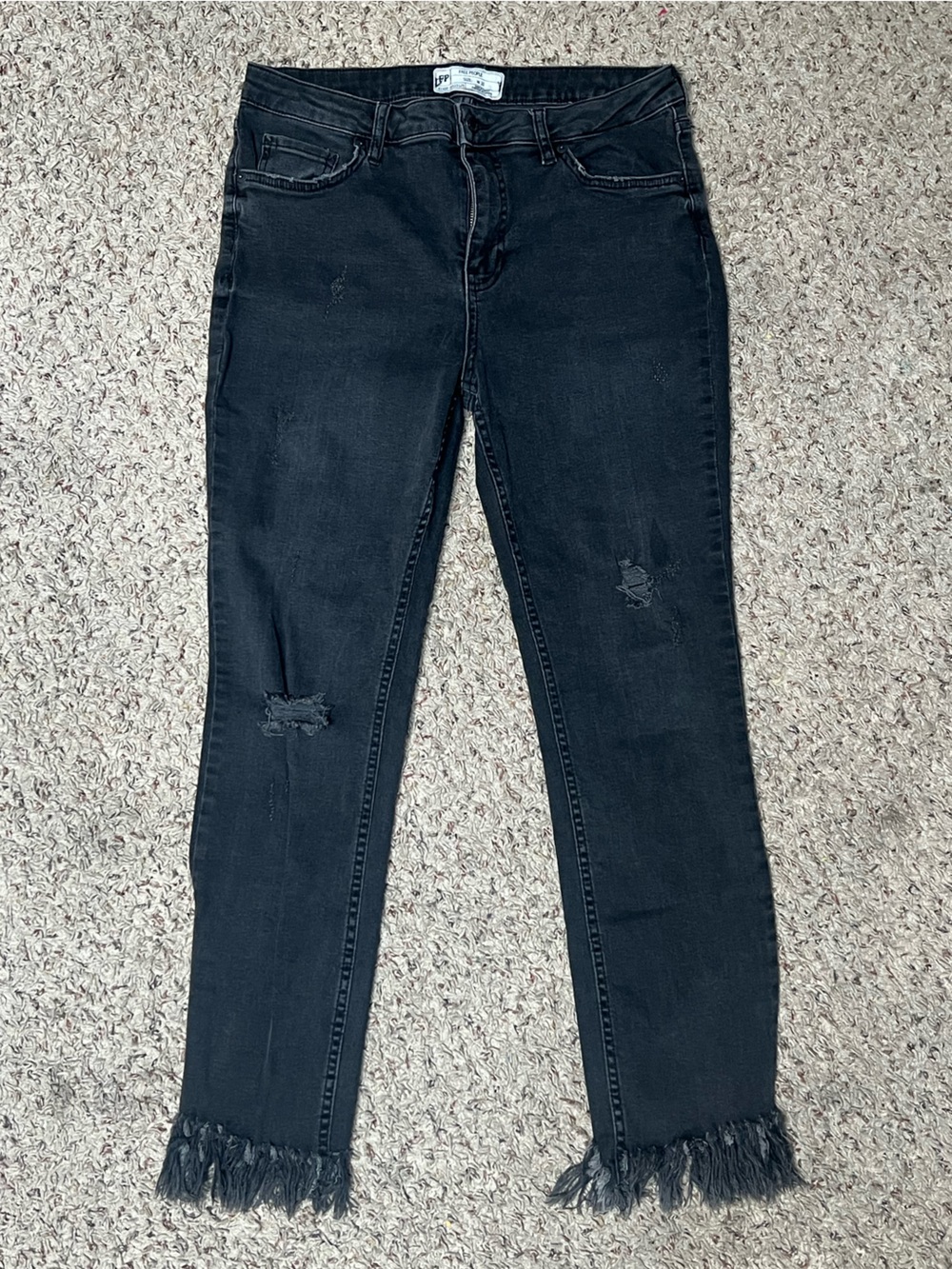 Free People Black Skinny Jeans with Frayed Hem